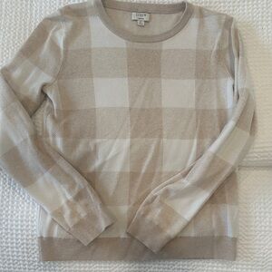 J. Crew Women's Cream and Tan Checkered Sweater